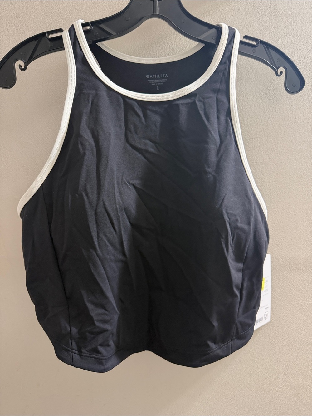 Athleta Black Tank Top with White Trim High Neck